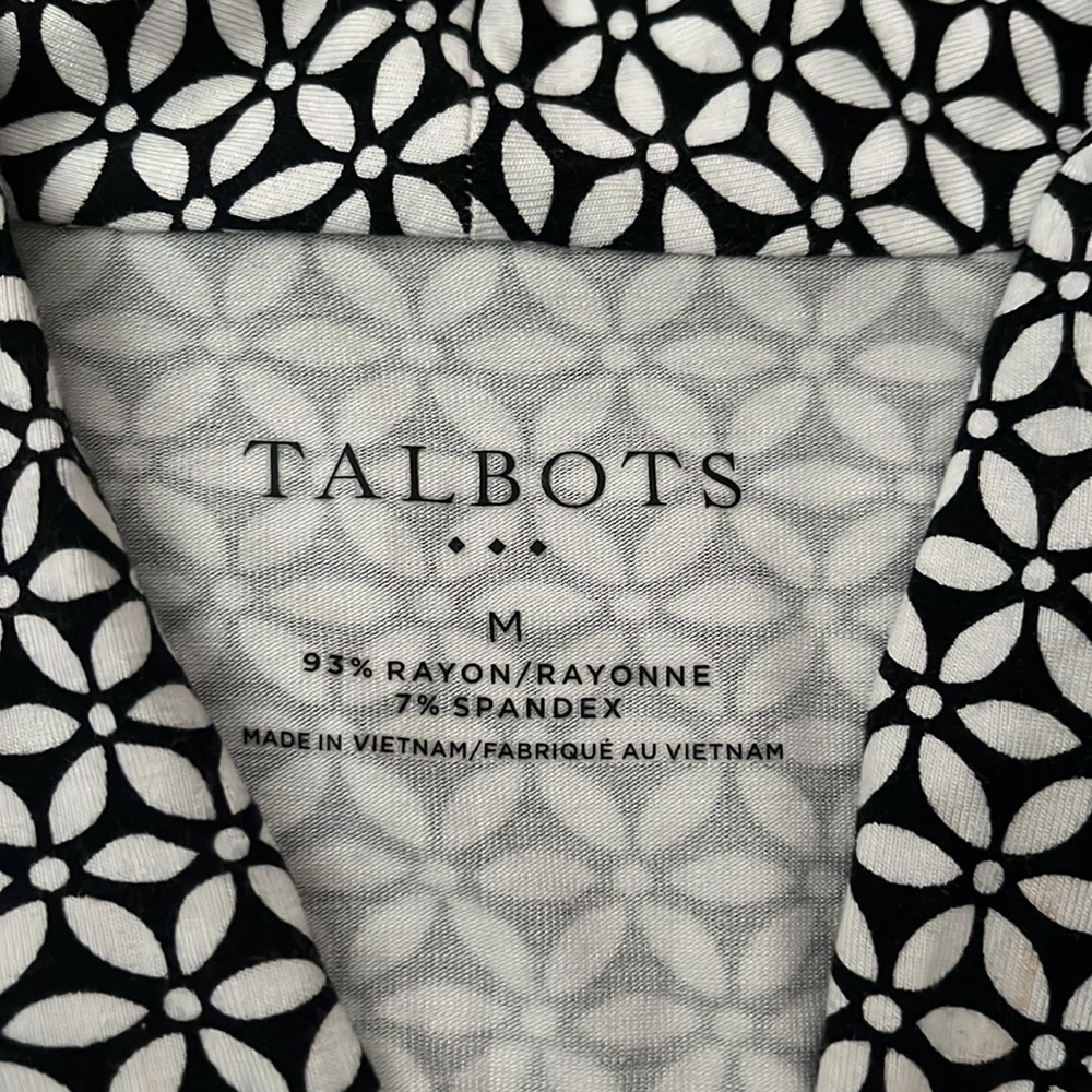 Talbots Black White Geometric Print Long Sleeve Top Size M - Picture 9 of 10